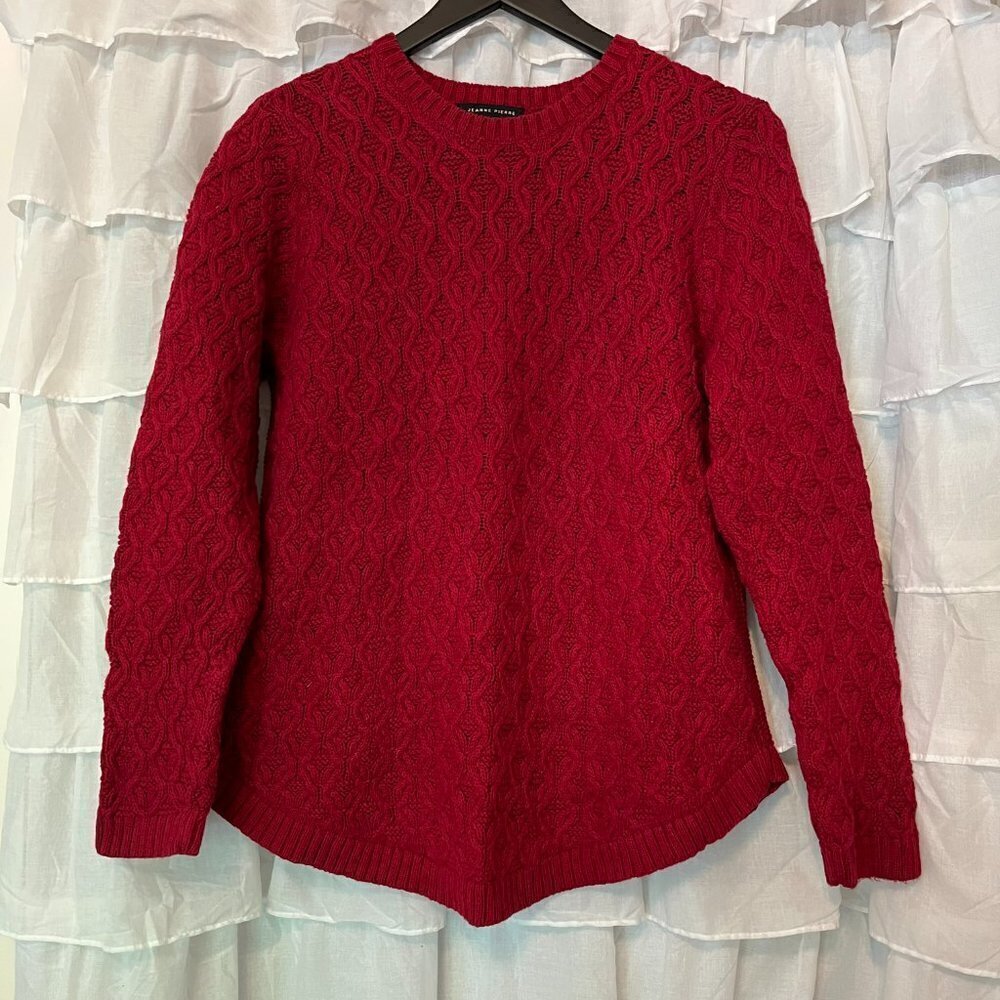Cable Knit Cozy Red Cotton Sweater - Size Small